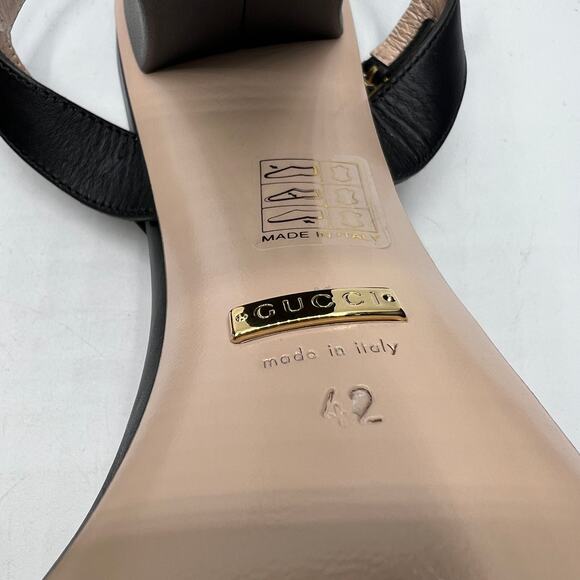 Gucci Marmont GG Platform Sandals Size 42 US 12 Black Leather Logo Block Heel - Picture 9 of 14